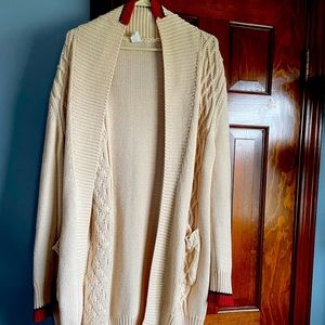 Knee length cream cardigan